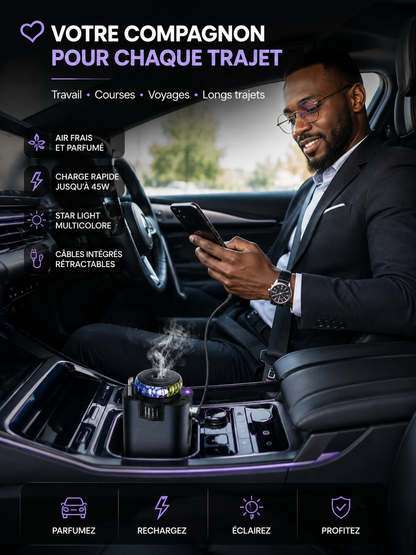 🚗 DIFFUSEUR PARFUM & CHARGEUR 45W 3-EN-1