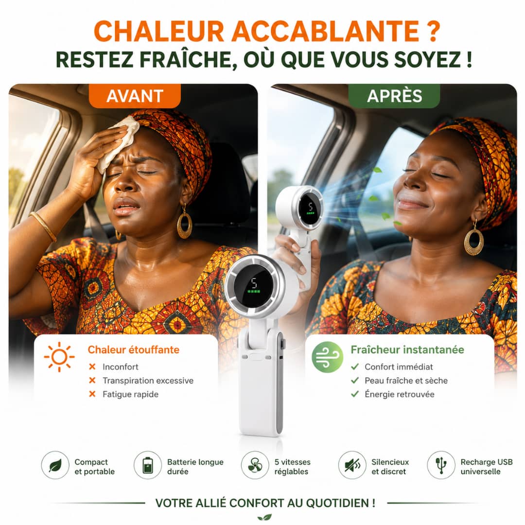 🌬️ VENTILATEUR PORTABLE RECHARGEABLE PREMIUM