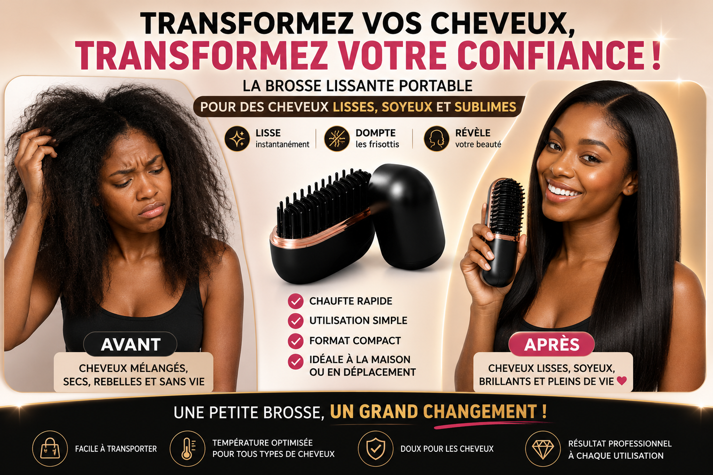 ✨ BROSSE LISSANTE PORTABLE 2-EN-1